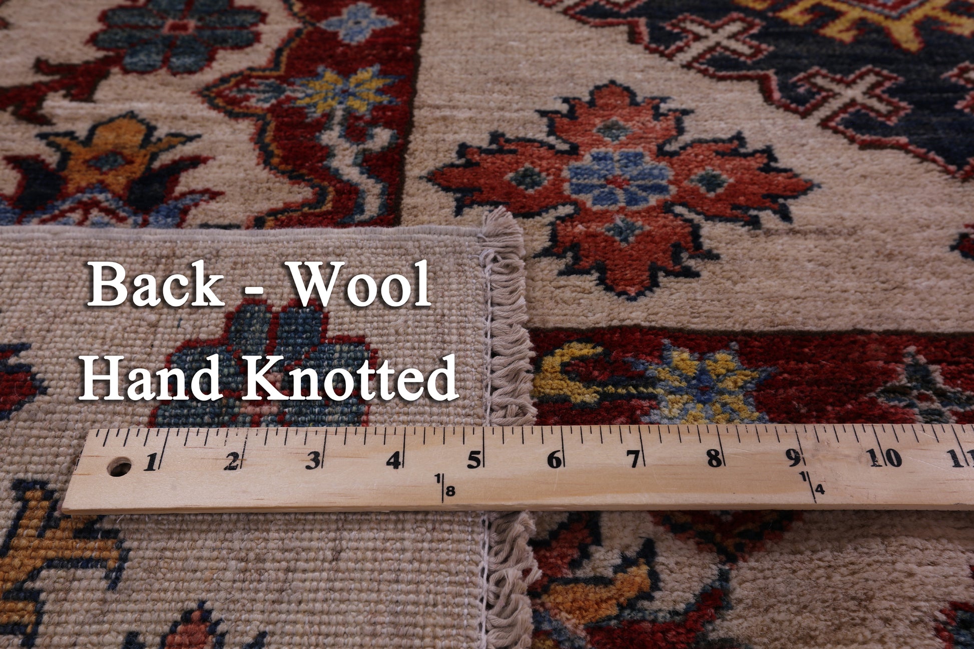 Ivory Super Kazak Hand Knotted Wool Rug - 7' 11" X 10' 4" - Golden Nile