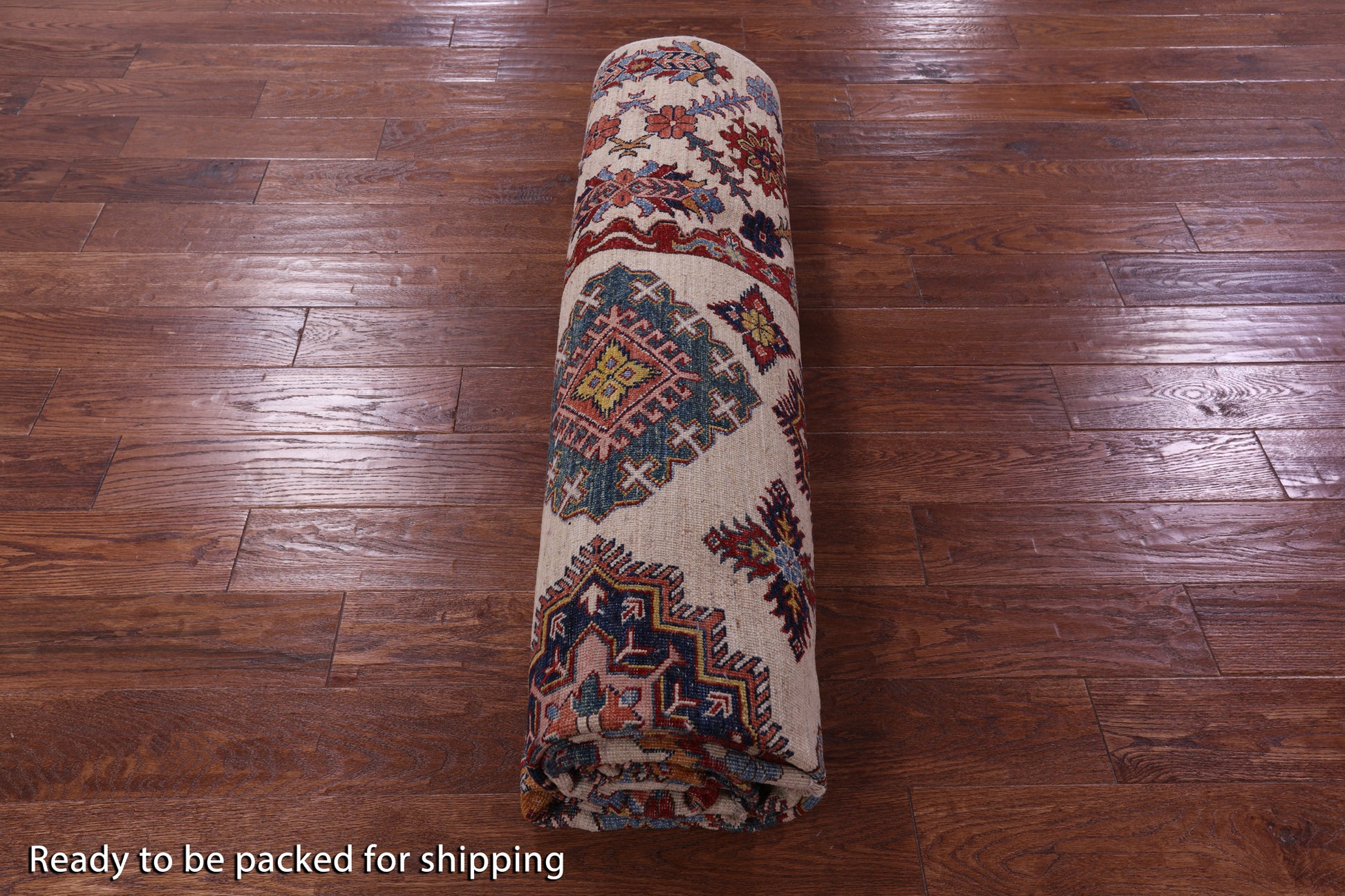 Ivory Super Kazak Hand Knotted Wool Rug - 7' 11" X 10' 4" - Golden Nile