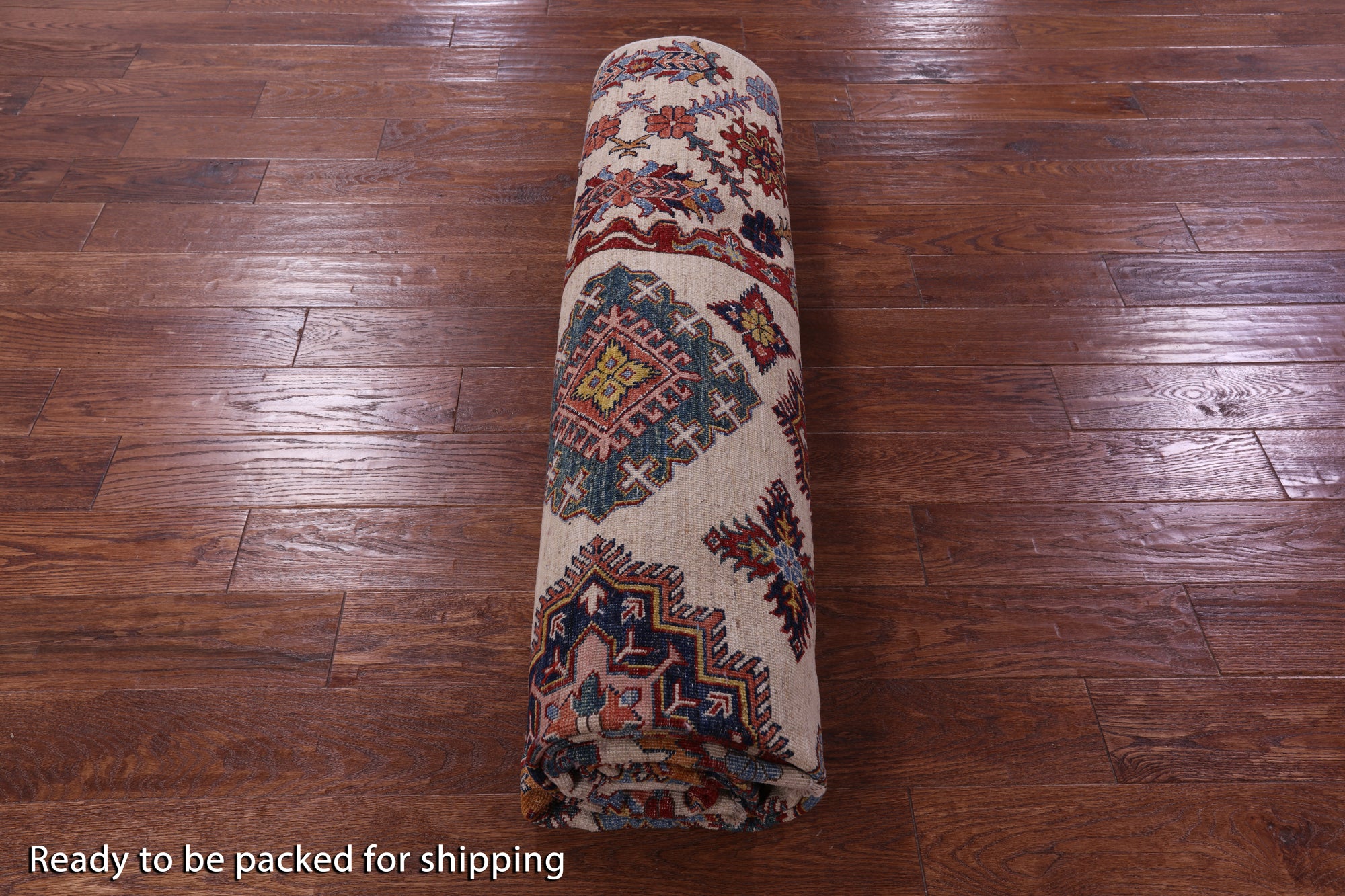 Ivory Super Kazak Hand Knotted Wool Rug - 7' 11" X 10' 4" - Golden Nile