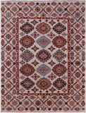Ivory Super Kazak Hand Knotted Wool Rug - 7' 11" X 10' 4" - Golden Nile
