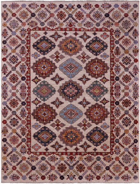 Ivory Super Kazak Hand Knotted Wool Rug - 7' 11" X 10' 4" - Golden Nile
