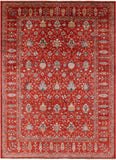 Red Peshawar Hand Knotted Wool Rug - 8' 8" X 11' 9" - Golden Nile