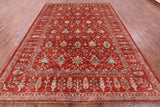 Red Peshawar Hand Knotted Wool Rug - 8' 8" X 11' 9" - Golden Nile