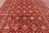 Red Peshawar Hand Knotted Wool Rug - 8' 8" X 11' 9" - Golden Nile