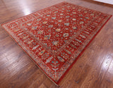 Red Peshawar Hand Knotted Wool Rug - 8' 8" X 11' 9" - Golden Nile