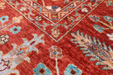 Red Peshawar Hand Knotted Wool Rug - 8' 8" X 11' 9" - Golden Nile