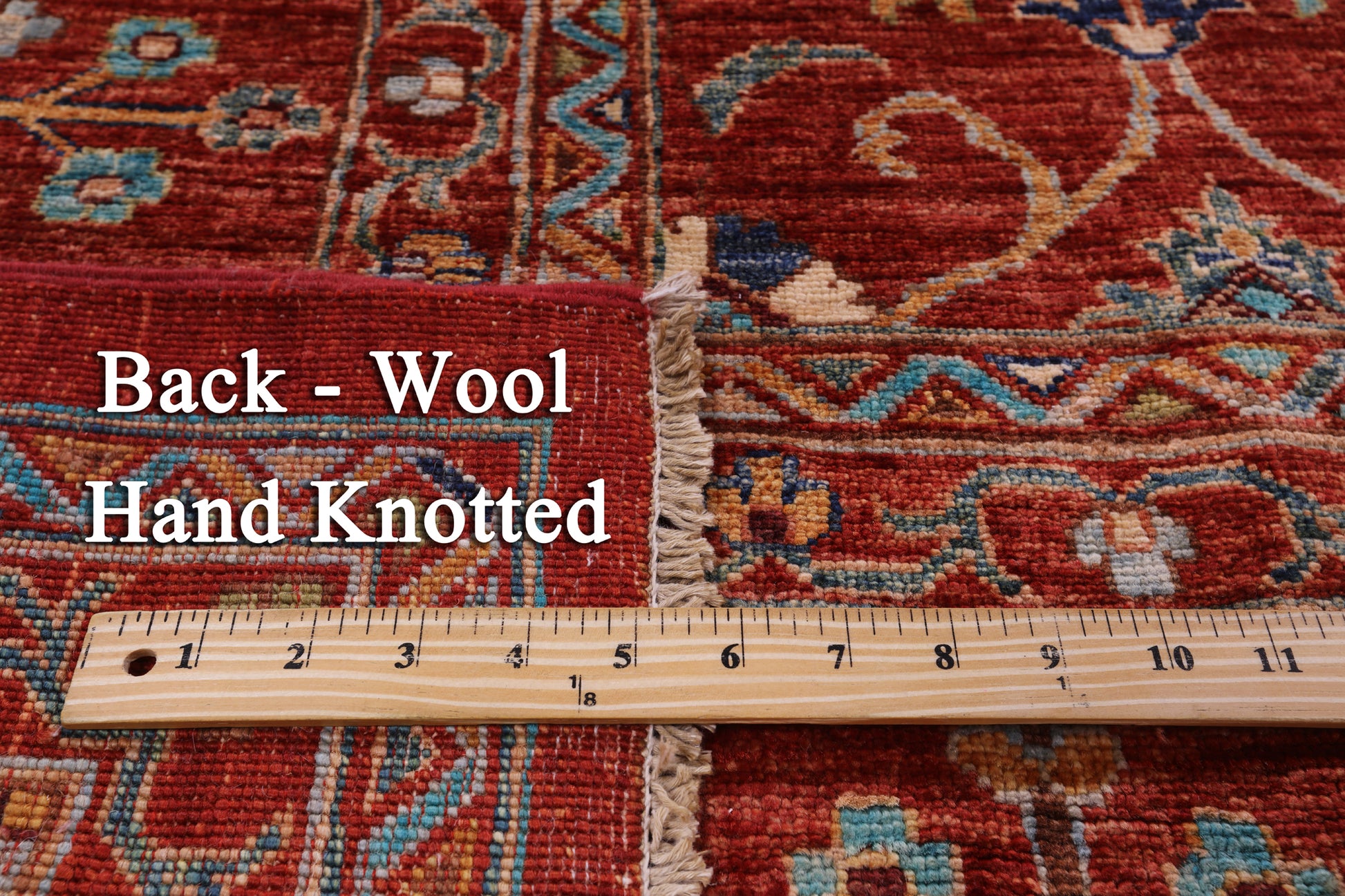 Red Peshawar Hand Knotted Wool Rug - 8' 8" X 11' 9" - Golden Nile