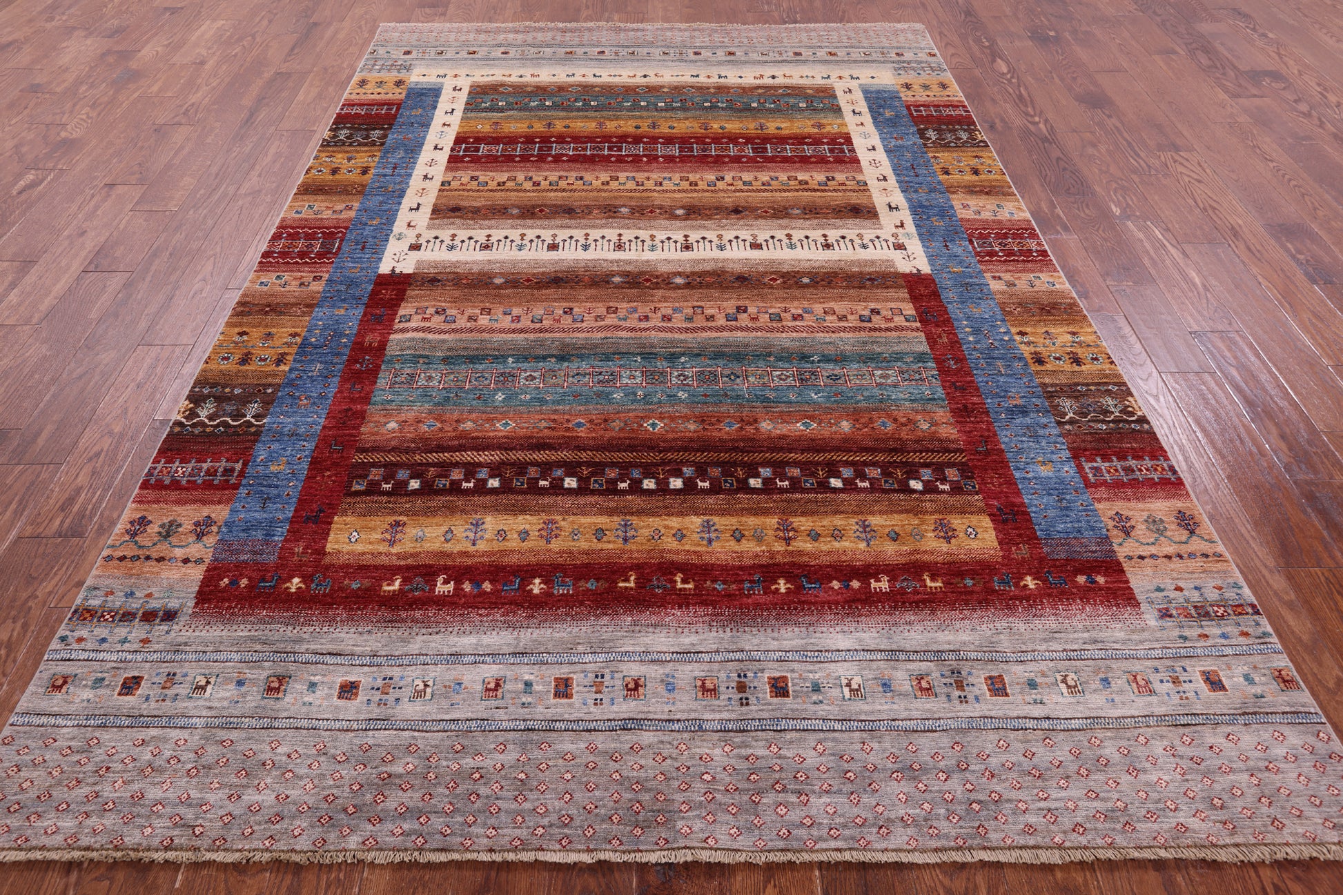 Persian Tribal Gabbeh Hand Knotted Wool Rug - 6' 8" X 9' 9" - Golden Nile