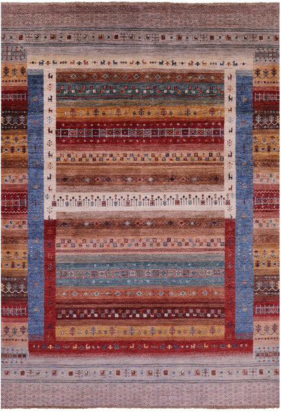 Persian Tribal Gabbeh Hand Knotted Wool Rug - 6' 8" X 9' 9" - Golden Nile