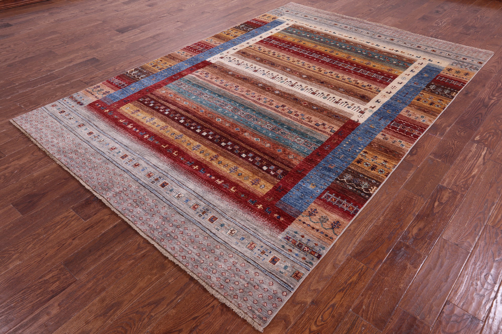 Persian Tribal Gabbeh Hand Knotted Wool Rug - 6' 8" X 9' 9" - Golden Nile