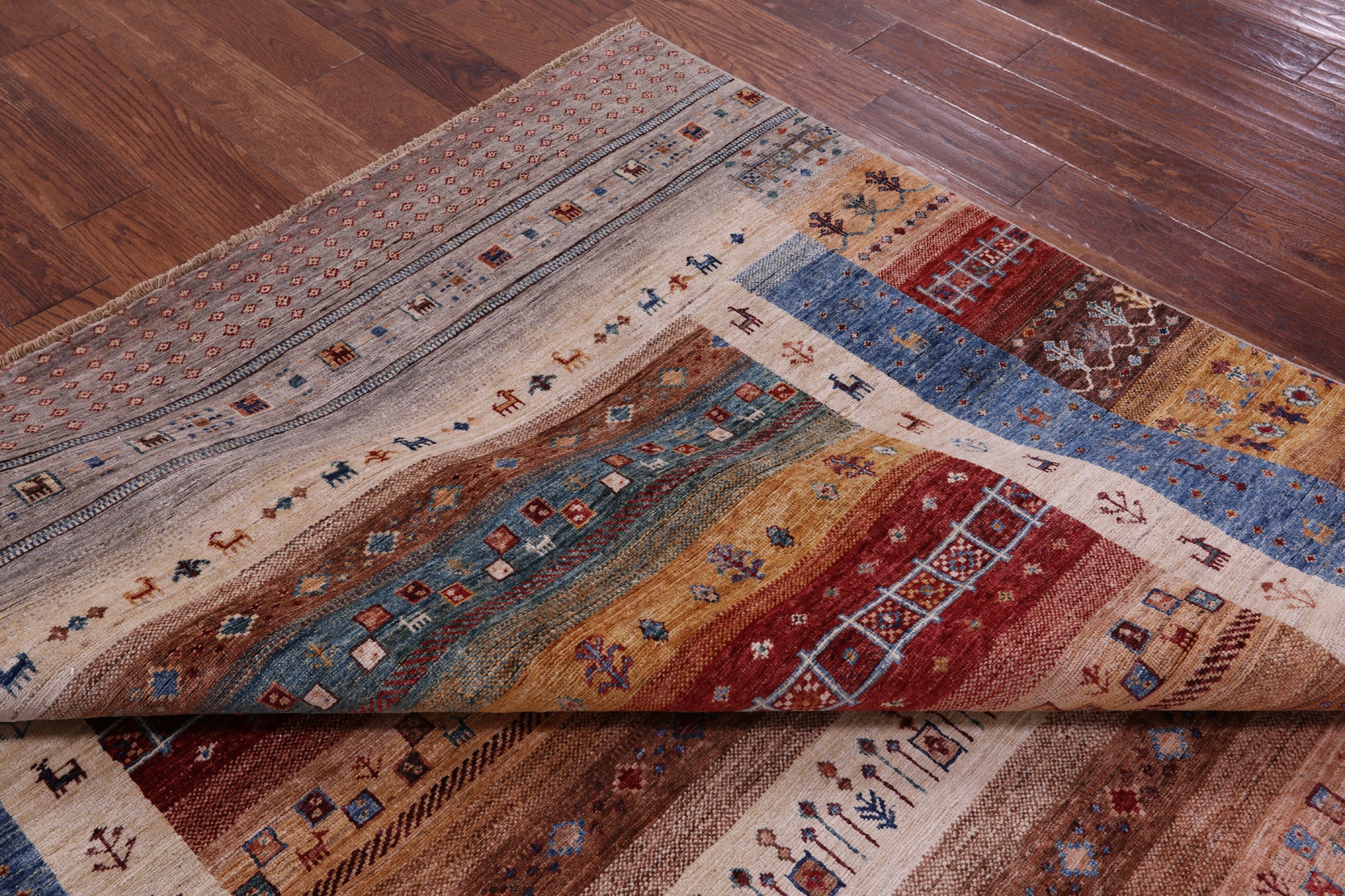 Persian Tribal Gabbeh Hand Knotted Wool Rug - 6' 8" X 9' 9" - Golden Nile