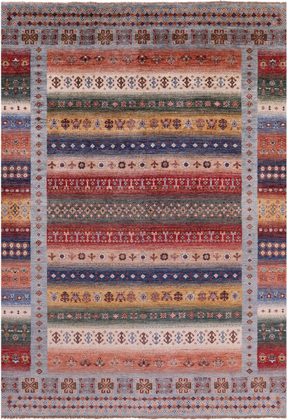 Tribal Persian Gabbeh Hand Knotted Wool Rug - 6' 10" X 10' 0" - Golden Nile