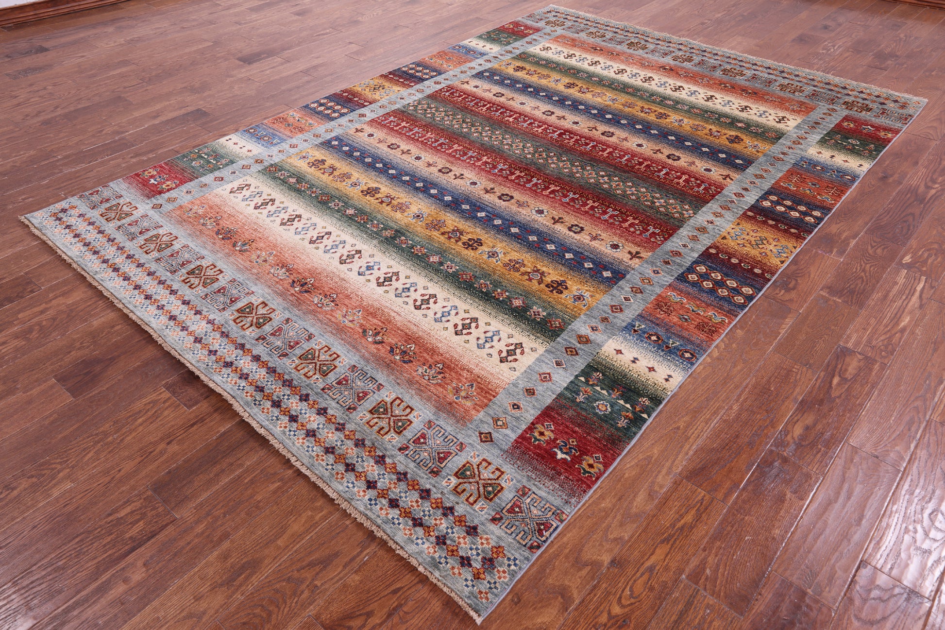 Tribal Persian Gabbeh Hand Knotted Wool Rug - 6' 10" X 10' 0" - Golden Nile