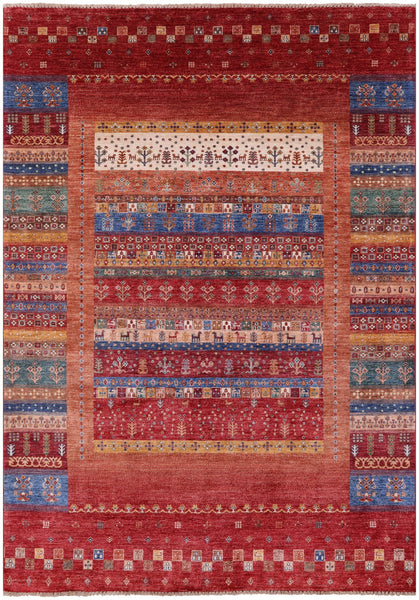 Persian Gabbeh Tribal Hand Knotted Wool Rug - 7' 0" X 10' 0" - Golden Nile