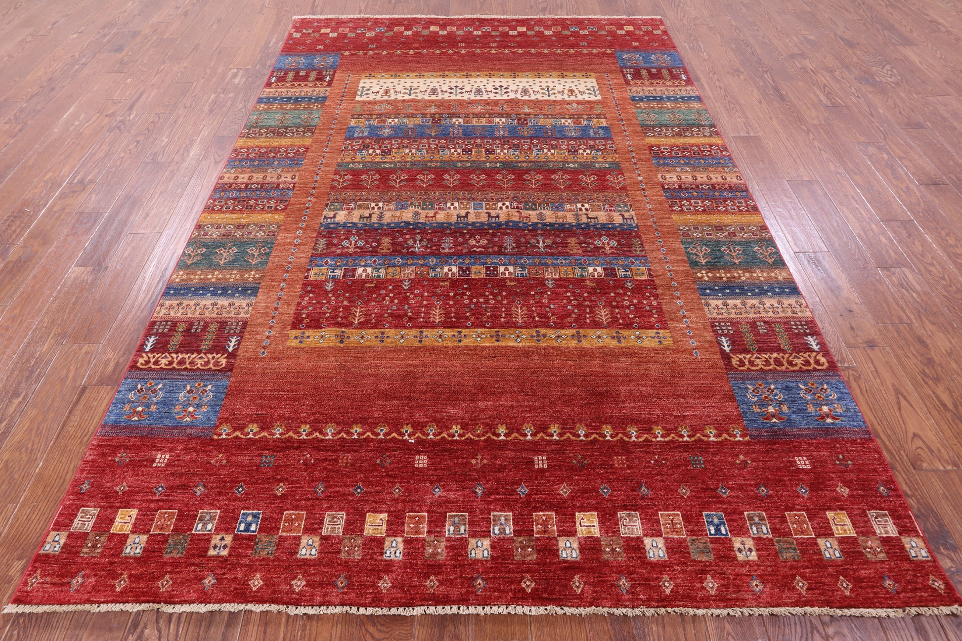 Persian Gabbeh Tribal Hand Knotted Wool Rug - 7' 0" X 10' 0" - Golden Nile
