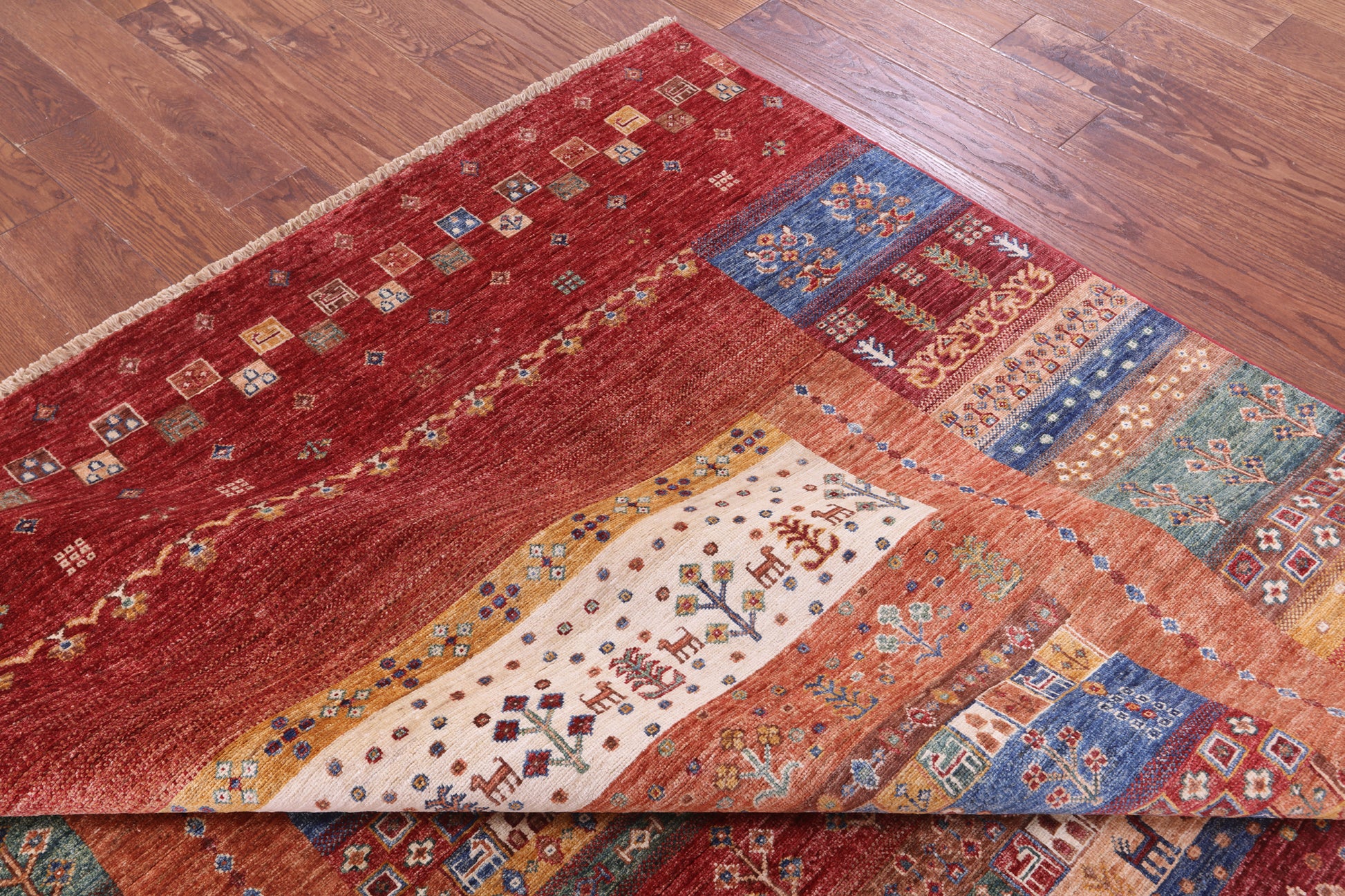 Persian Gabbeh Tribal Hand Knotted Wool Rug - 7' 0" X 10' 0" - Golden Nile