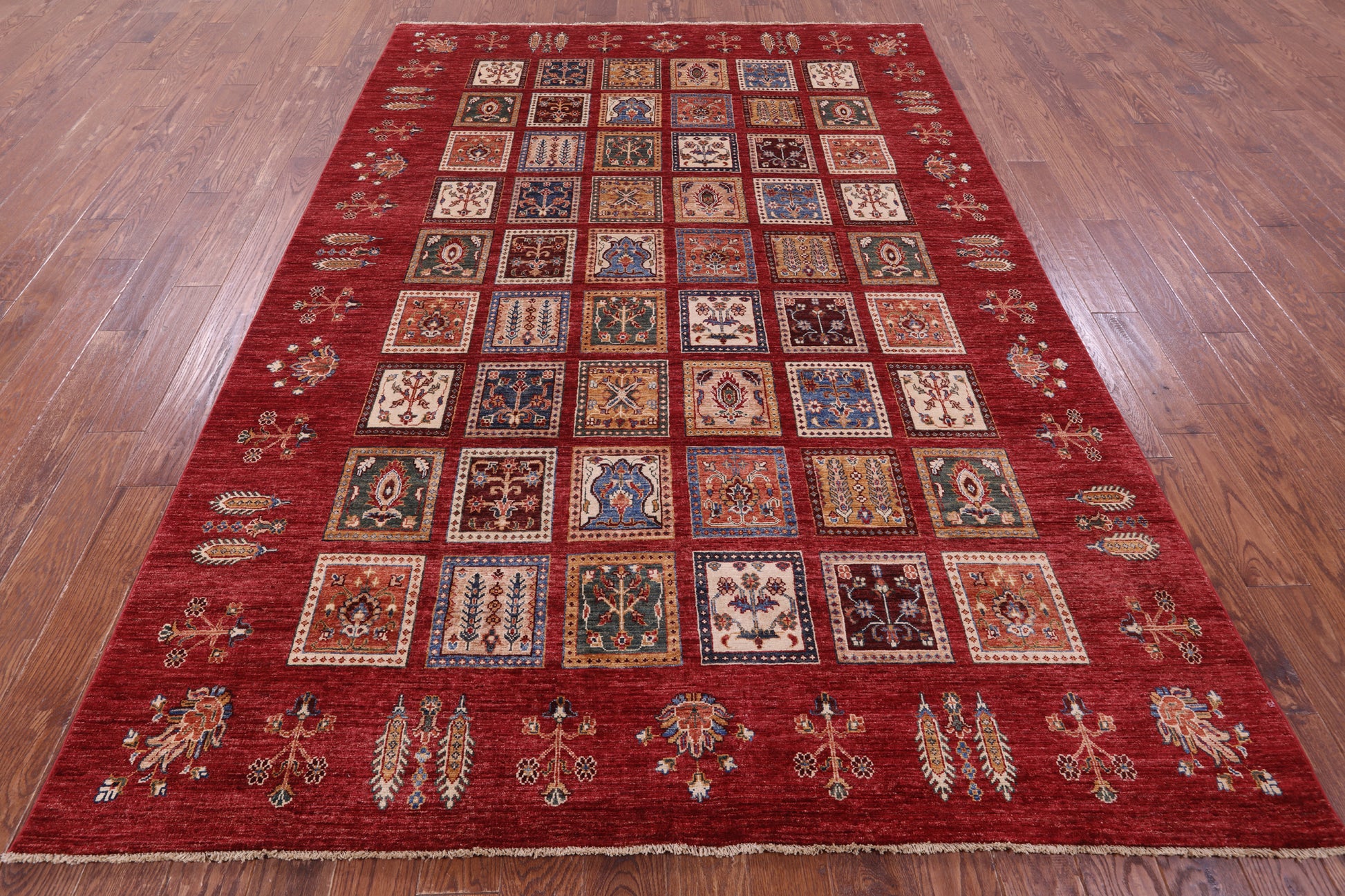 Red Garden Design Persian Hand Knotted Wool Rug - 6' 11" X 9' 10" - Golden Nile