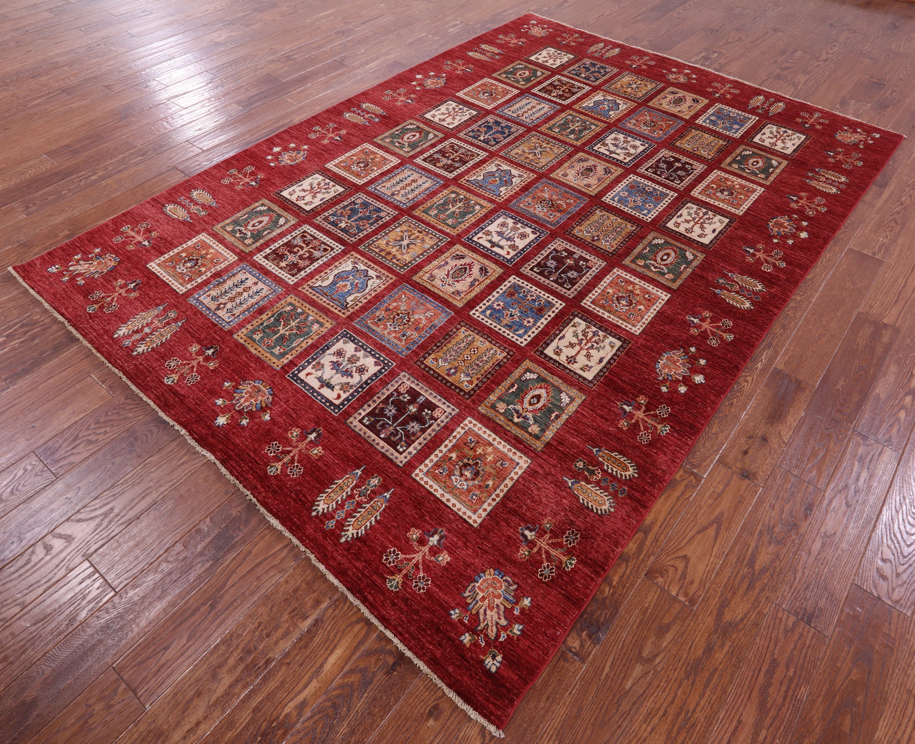 Red Garden Design Persian Hand Knotted Wool Rug - 6' 11" X 9' 10" - Golden Nile
