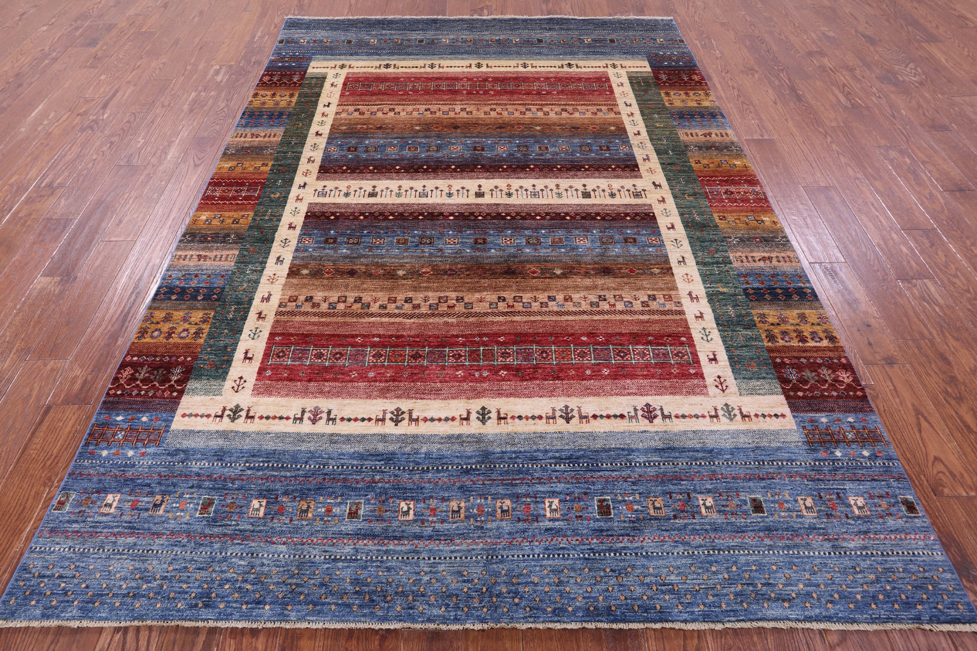 Tribal Persian Gabbeh Hand Knotted Wool Rug - 6' 11" X 9' 9" - Golden Nile