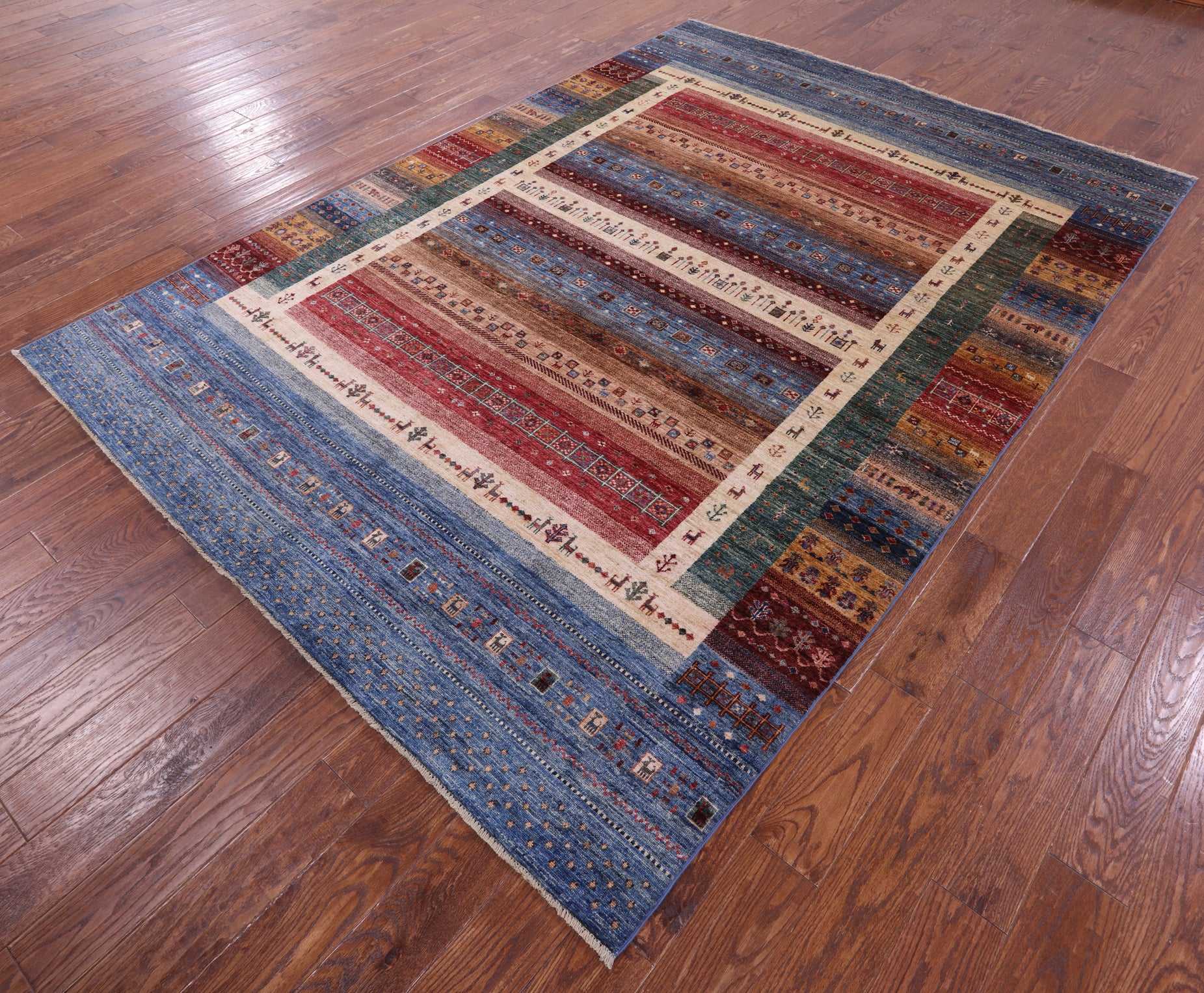 Tribal Persian Gabbeh Hand Knotted Wool Rug - 6' 11" X 9' 9" - Golden Nile