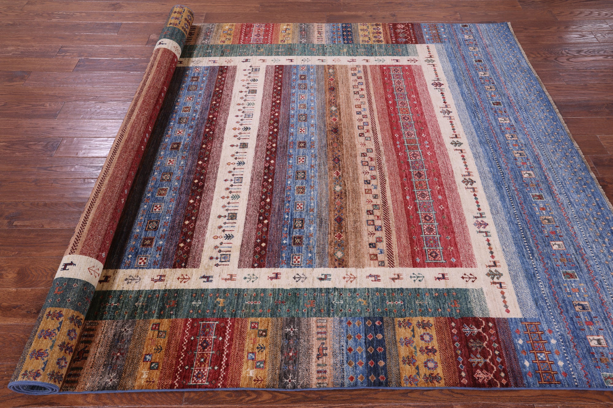 Tribal Persian Gabbeh Hand Knotted Wool Rug - 6' 11" X 9' 9" - Golden Nile
