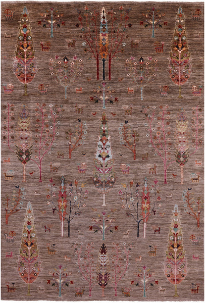 Persian Tribal Gabbeh Hand Knotted Wool Rug - 6' 9" X 10' 1" - Golden Nile