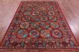 Red Turkmen Ersari Handmade Wool Rug - 5' 9" X 8' 0" - Golden Nile