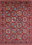 Red Turkmen Ersari Handmade Wool Rug - 5' 9" X 8' 0" - Golden Nile