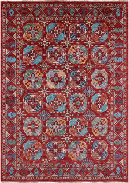 Red Turkmen Ersari Handmade Wool Rug - 5' 9" X 8' 0" - Golden Nile