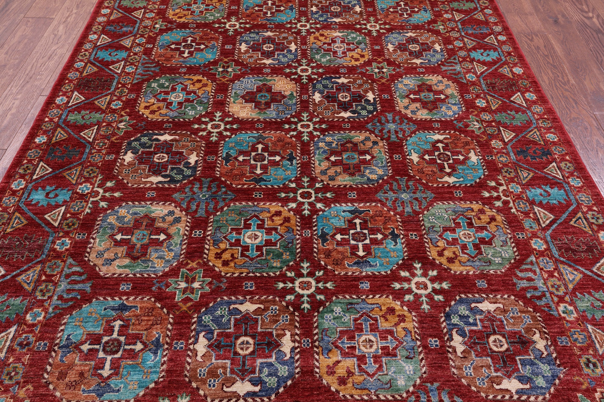 Red Turkmen Ersari Handmade Wool Rug - 5' 9" X 8' 0" - Golden Nile