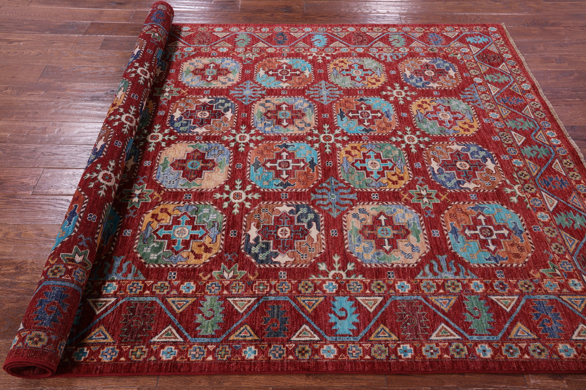 Red Turkmen Ersari Handmade Wool Rug - 5' 9" X 8' 0" - Golden Nile