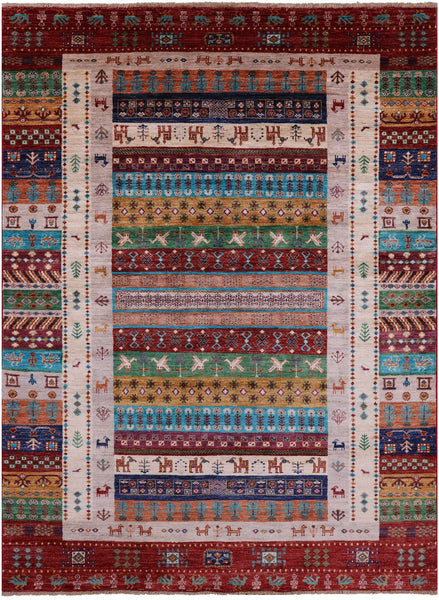 Tribal Persian Gabbeh Hand Knotted Wool Rug - 5' 10" X 8' 0" - Golden Nile