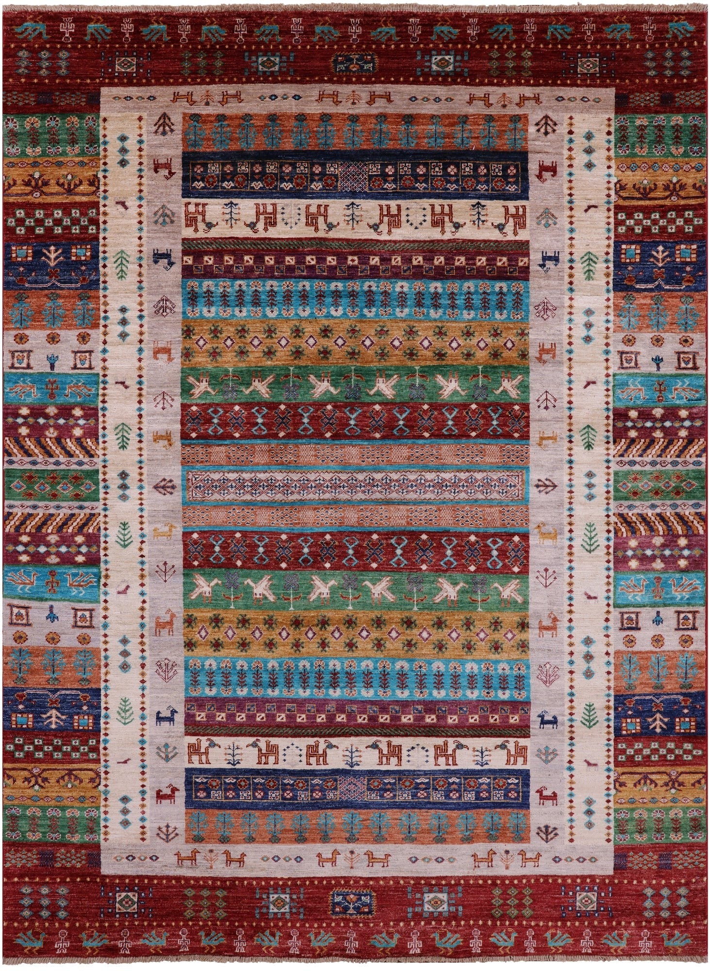 Tribal Persian Gabbeh Hand Knotted Wool Rug - 5' 10" X 8' 0" - Golden Nile