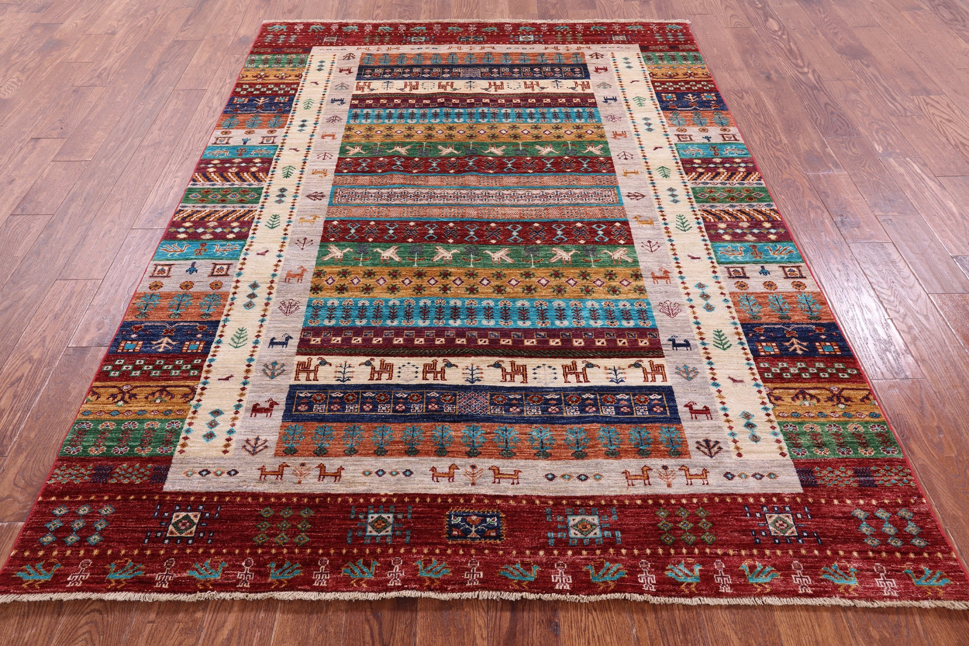 Tribal Persian Gabbeh Hand Knotted Wool Rug - 5' 10" X 8' 0" - Golden Nile