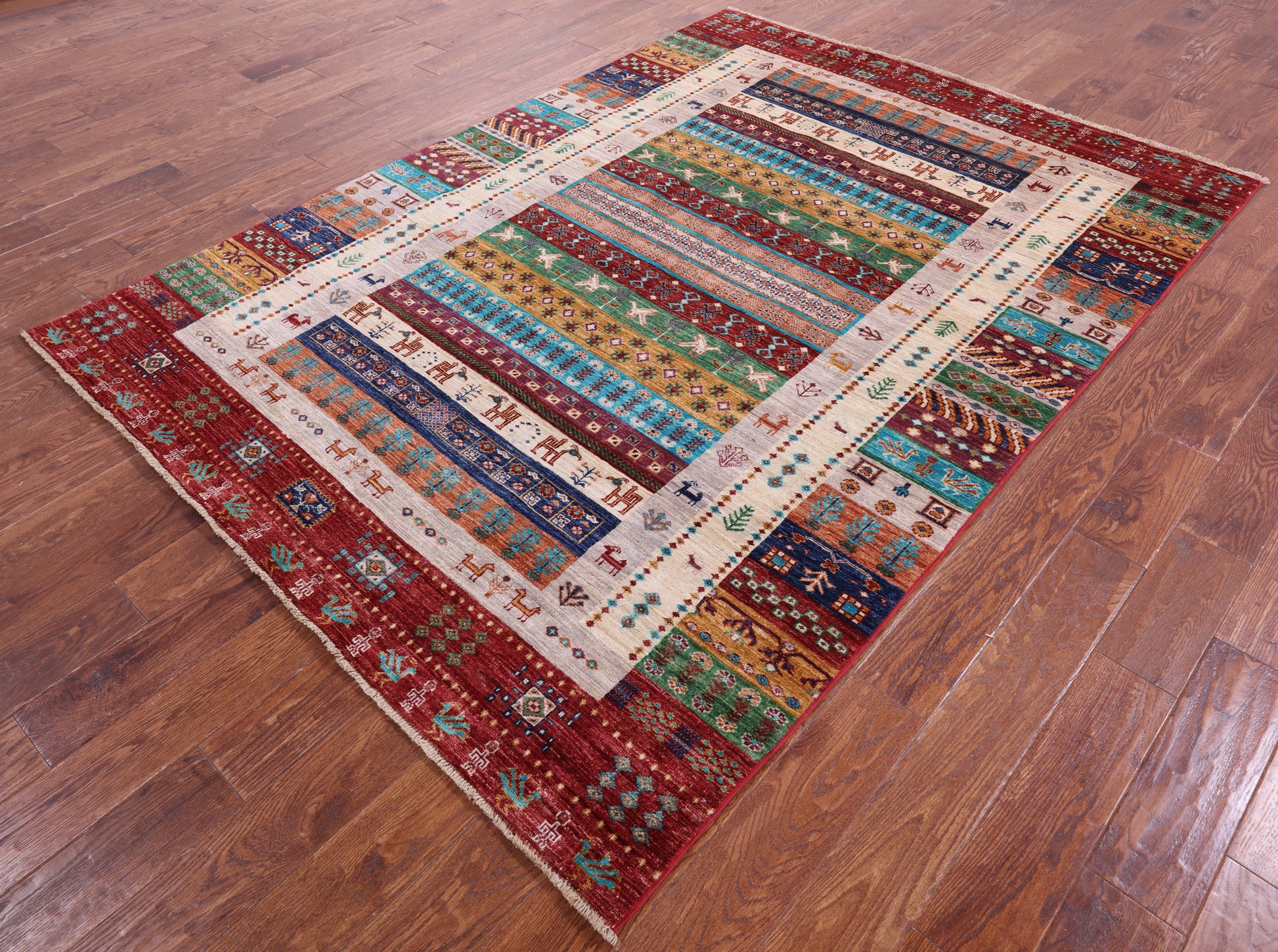 Tribal Persian Gabbeh Hand Knotted Wool Rug - 5' 10" X 8' 0" - Golden Nile
