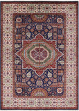 Blue Geometric Persian Mamluk Hand Knotted Wool Rug - 5' 8" X 7' 9" - Golden Nile