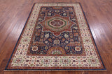 Blue Geometric Persian Mamluk Hand Knotted Wool Rug - 5' 8" X 7' 9" - Golden Nile