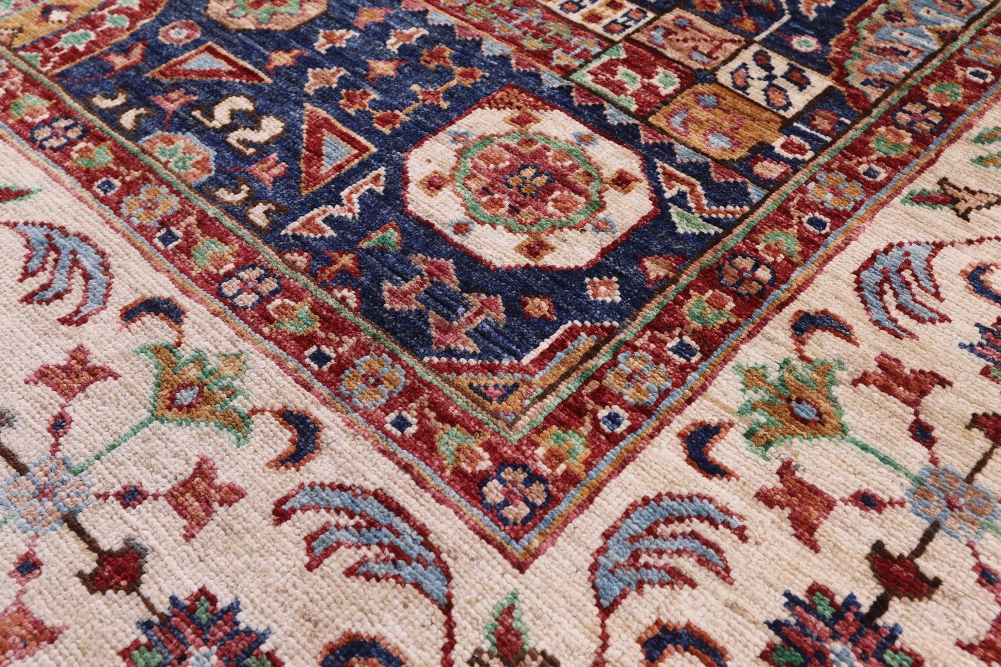 Blue Geometric Persian Mamluk Hand Knotted Wool Rug - 5' 8" X 7' 9" - Golden Nile