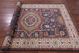 Blue Geometric Persian Mamluk Hand Knotted Wool Rug - 5' 8" X 7' 9" - Golden Nile