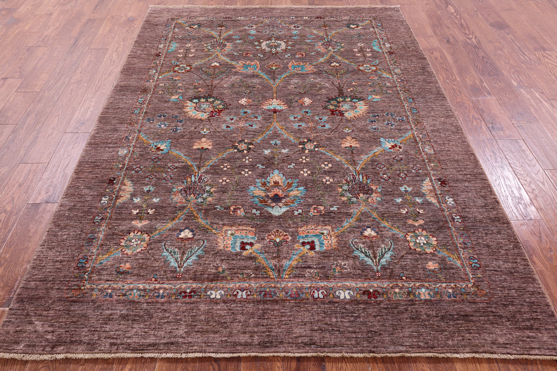 Brown Peshawar Hand Knotted Wool Rug - 5' 10" X 8' 1" - Golden Nile