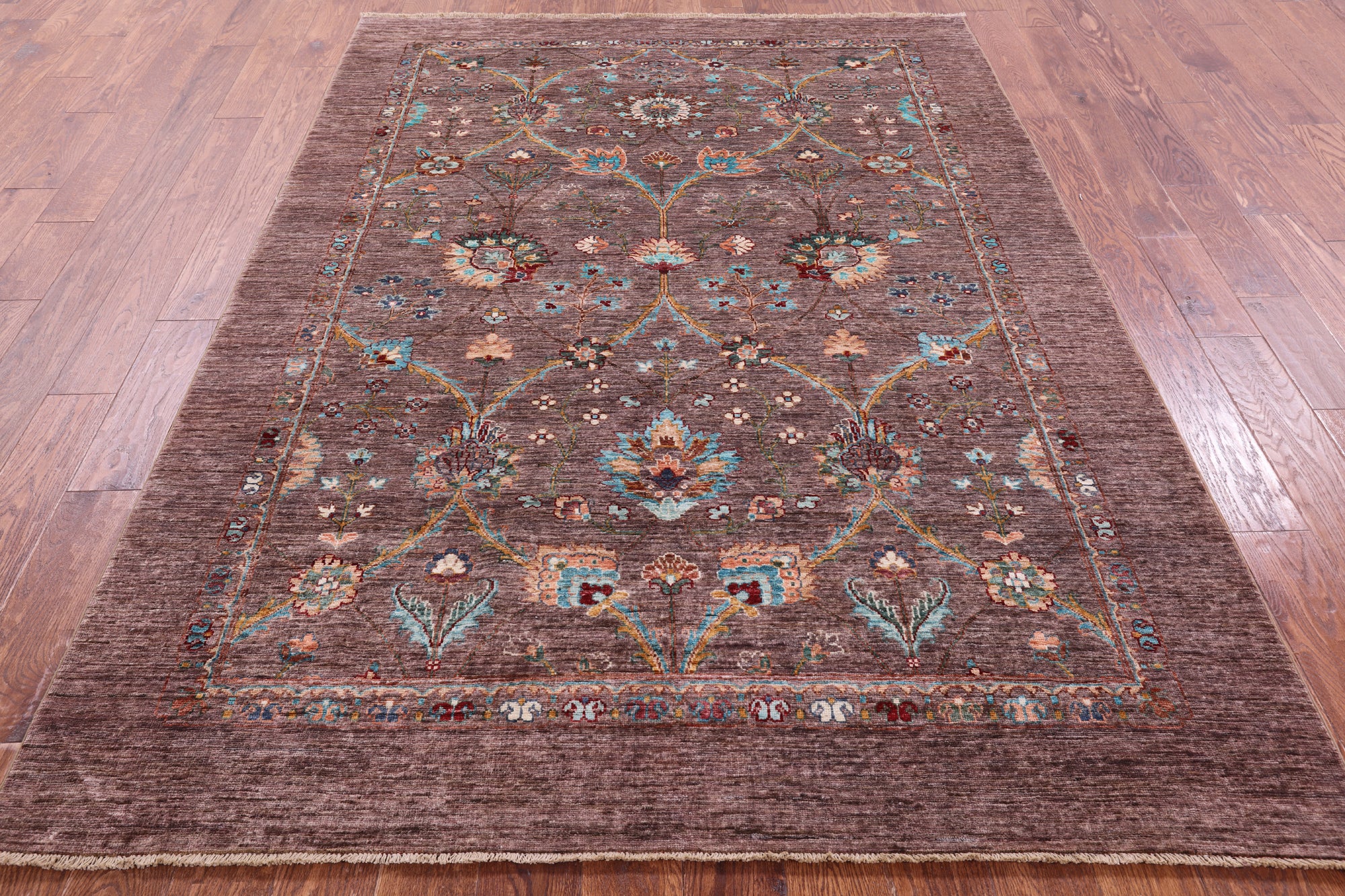 Brown Peshawar Hand Knotted Wool Rug - 5' 10" X 8' 1" - Golden Nile