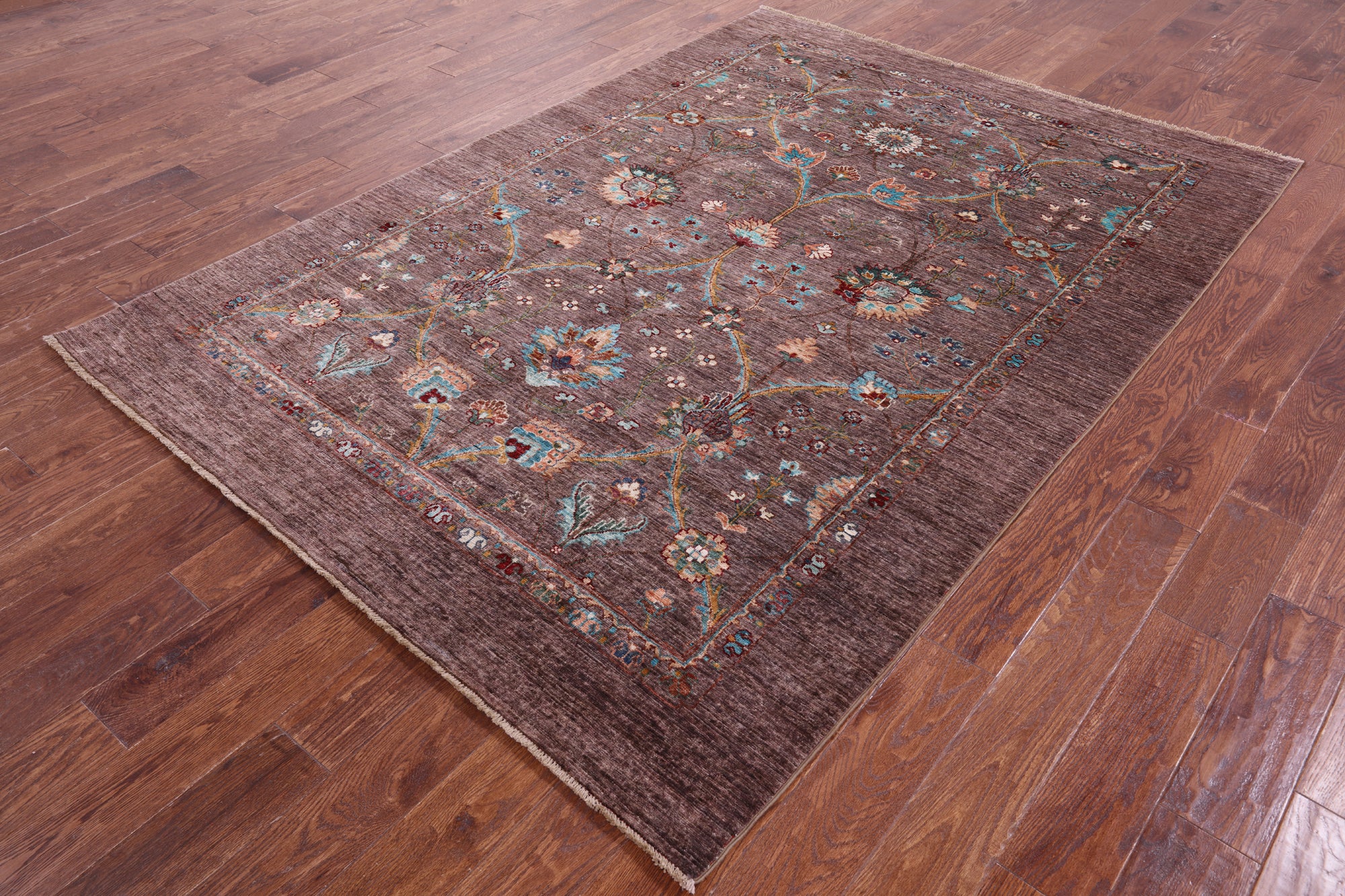 Brown Peshawar Hand Knotted Wool Rug - 5' 10" X 8' 1" - Golden Nile