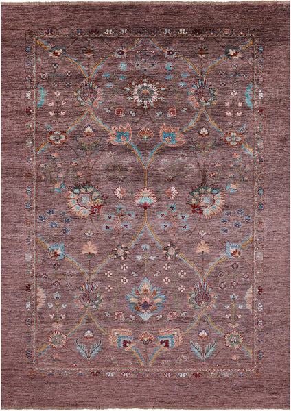 Brown Peshawar Hand Knotted Wool Rug - 5' 10" X 8' 1" - Golden Nile