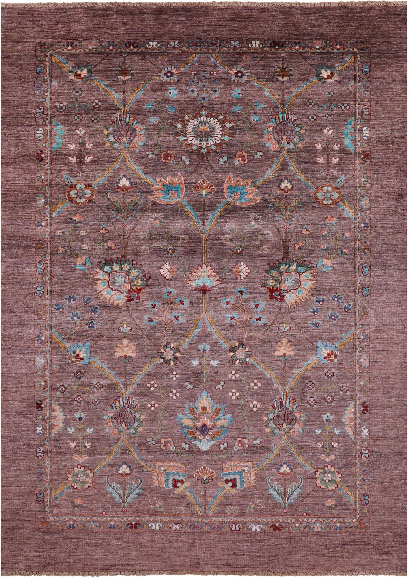Brown Peshawar Hand Knotted Wool Rug - 5' 10" X 8' 1" - Golden Nile