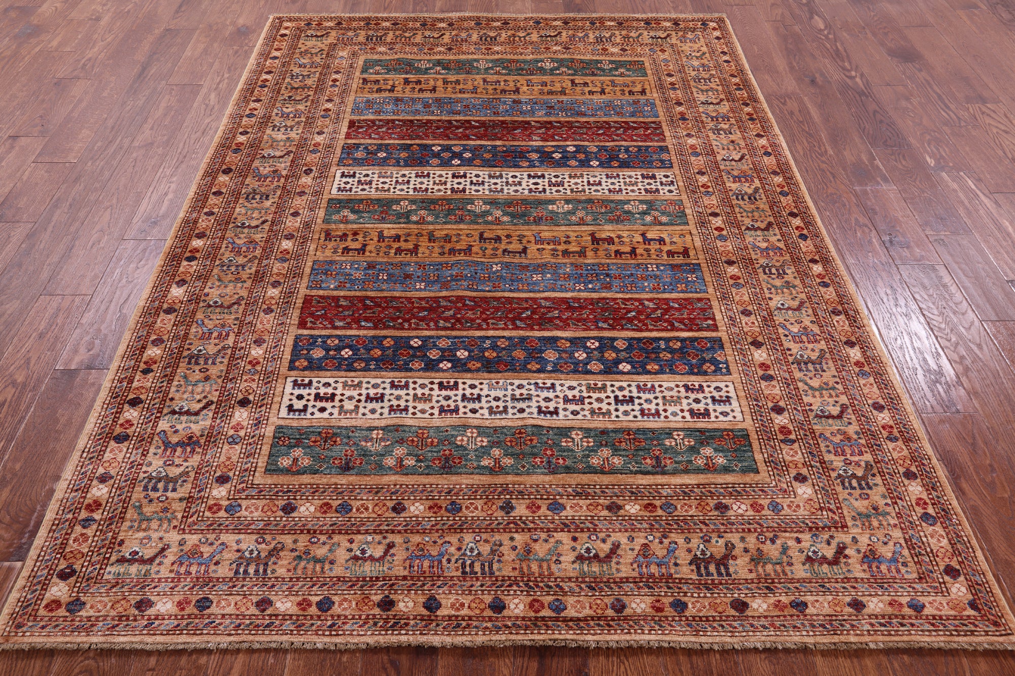 Tribal Persian Gabbeh Hand Knotted Wool Rug - 5' 10" X 7' 11" - Golden Nile