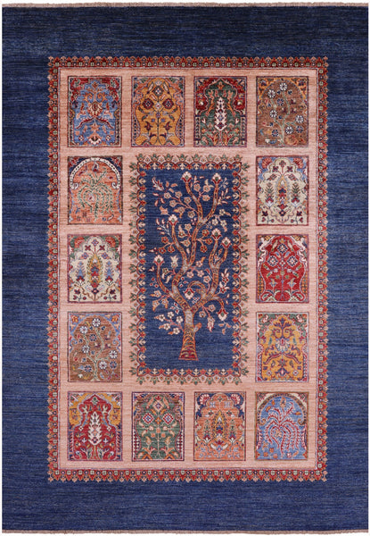 Blue Tree Of Life Persian Handmade Wool Rug - 5' 8" X 8' 0" - Golden Nile