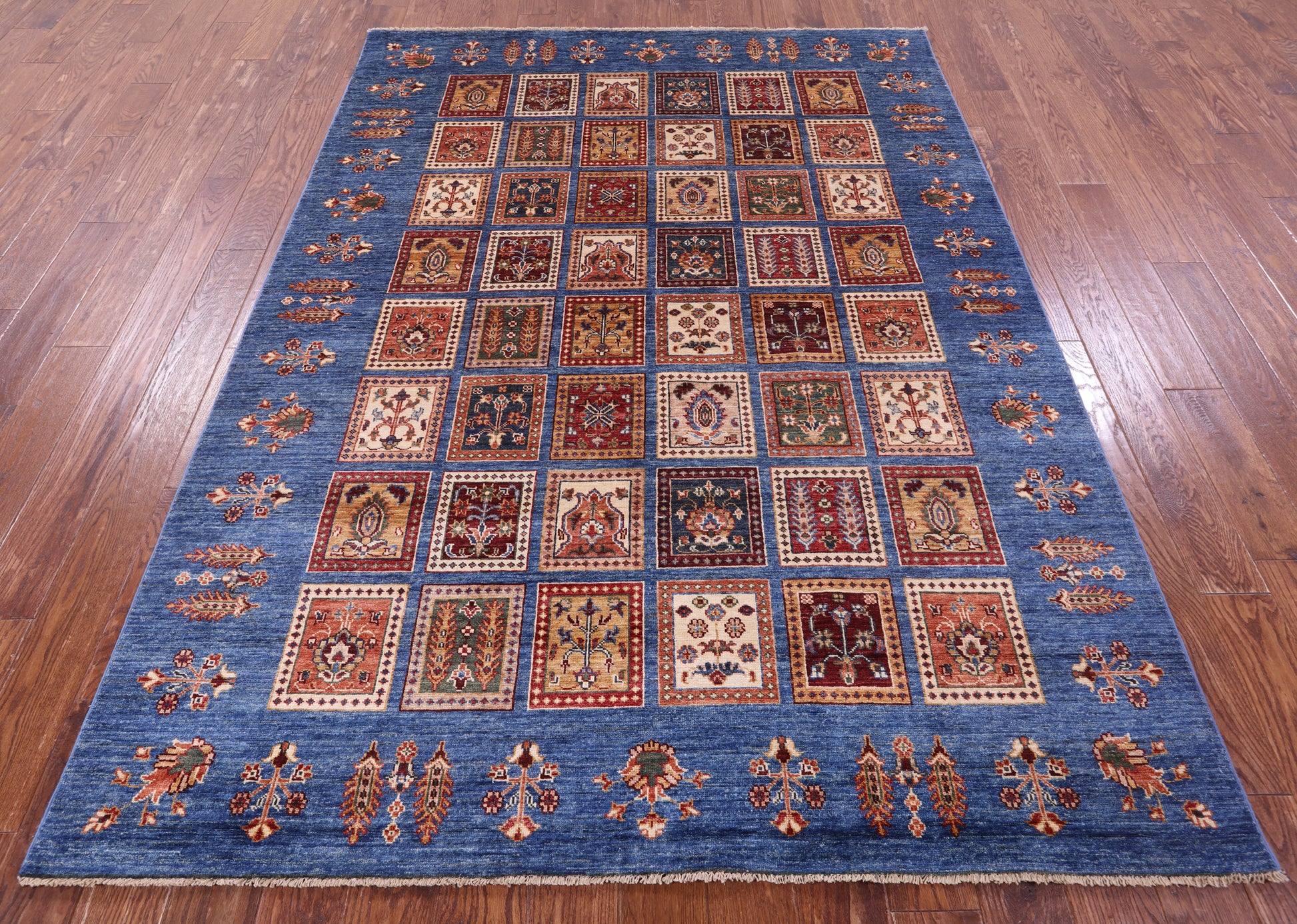 Blue Garden Design Persian Hand Knotted Wool Rug - 6' 0" X 8' 3" - Golden Nile