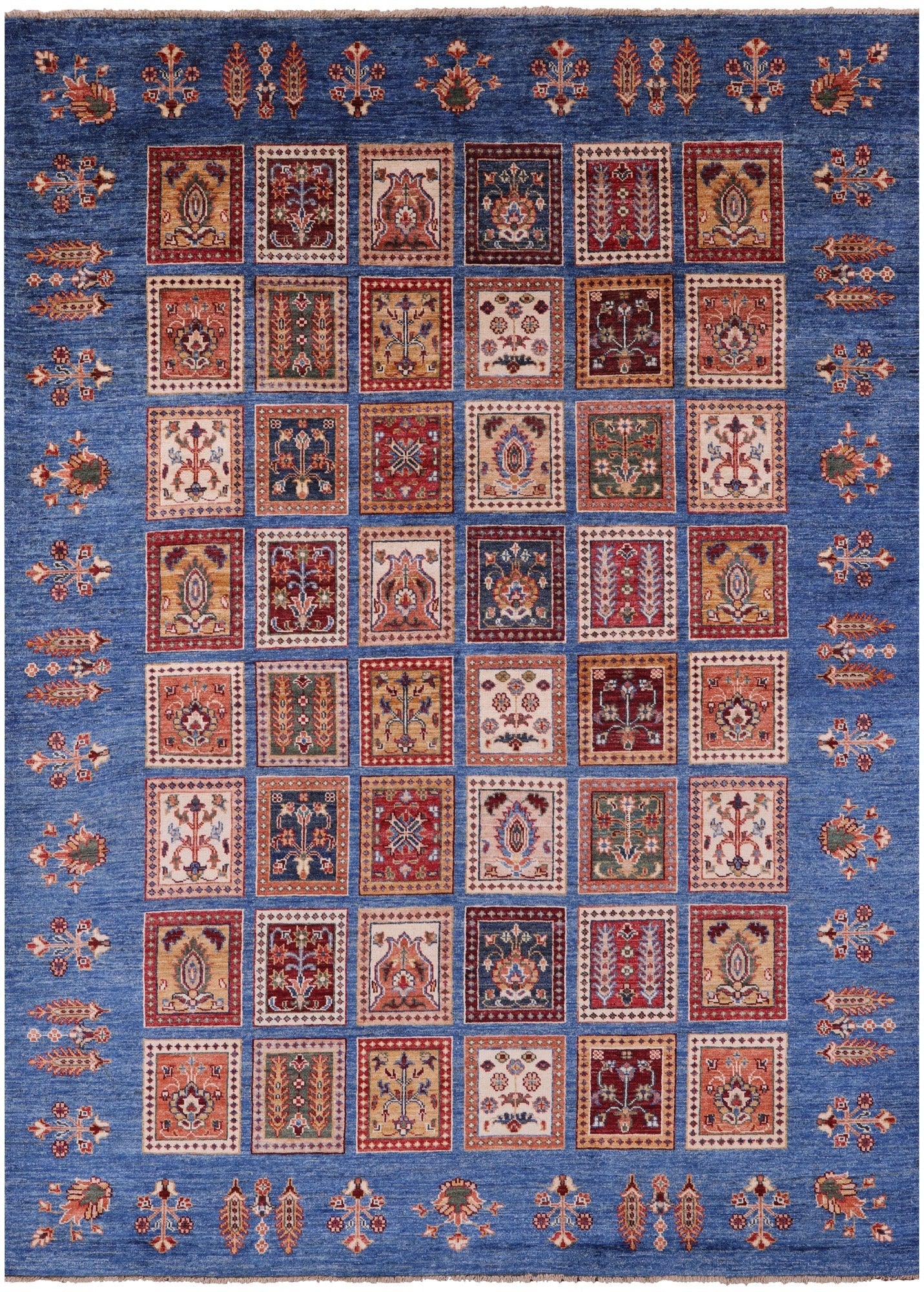 Blue Garden Design Persian Hand Knotted Wool Rug - 6' 0" X 8' 3" - Golden Nile
