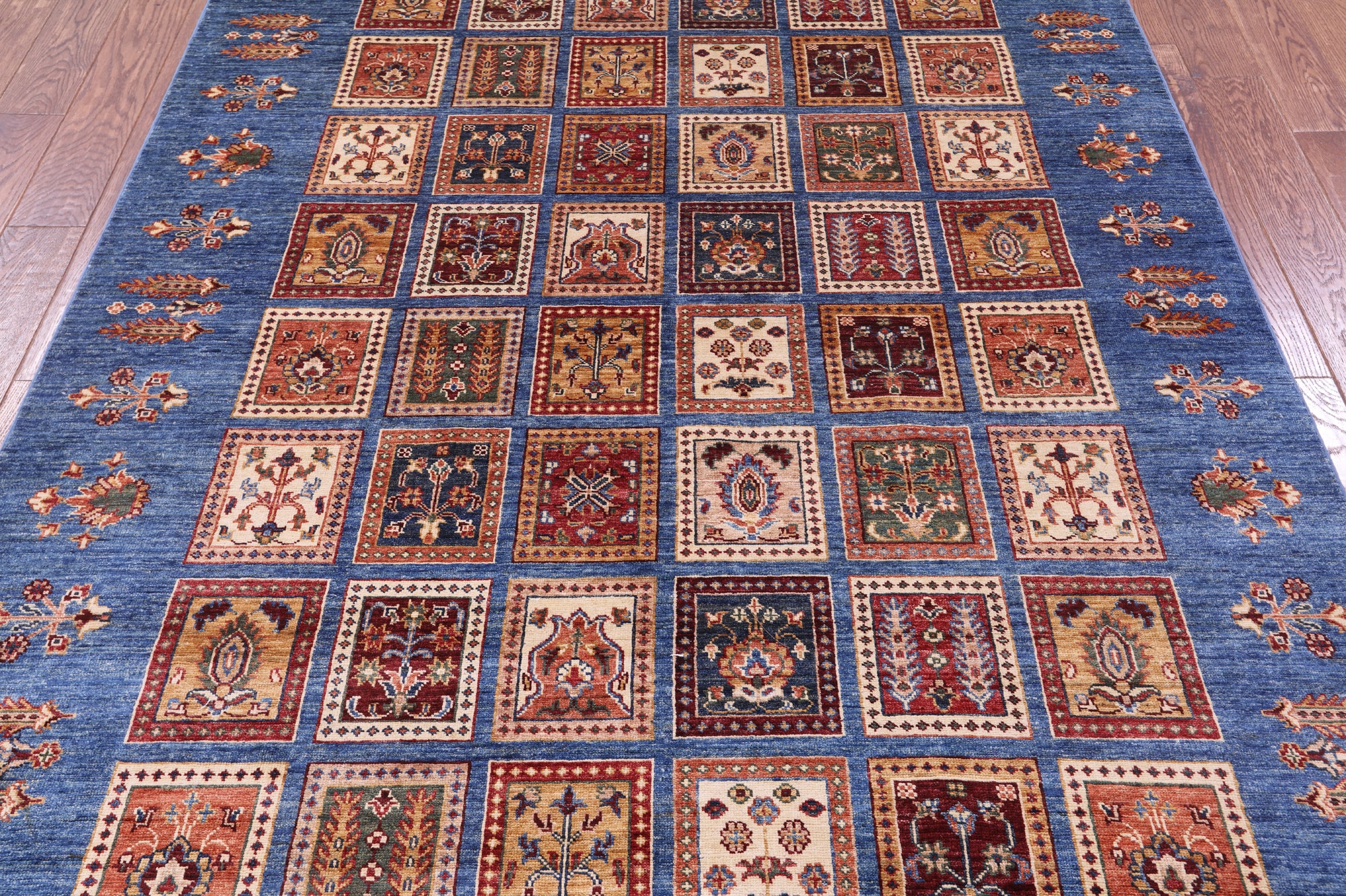 Blue Garden Design Persian Hand Knotted Wool Rug - 6' 0" X 8' 3" - Golden Nile
