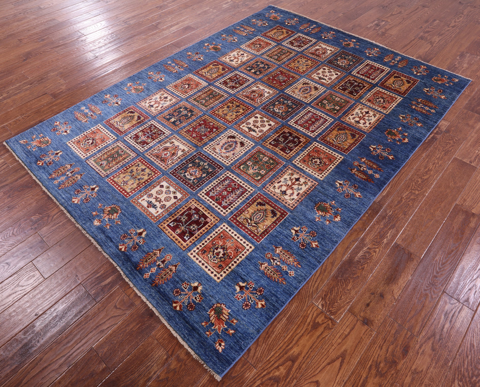 Blue Garden Design Persian Hand Knotted Wool Rug - 6' 0" X 8' 3" - Golden Nile